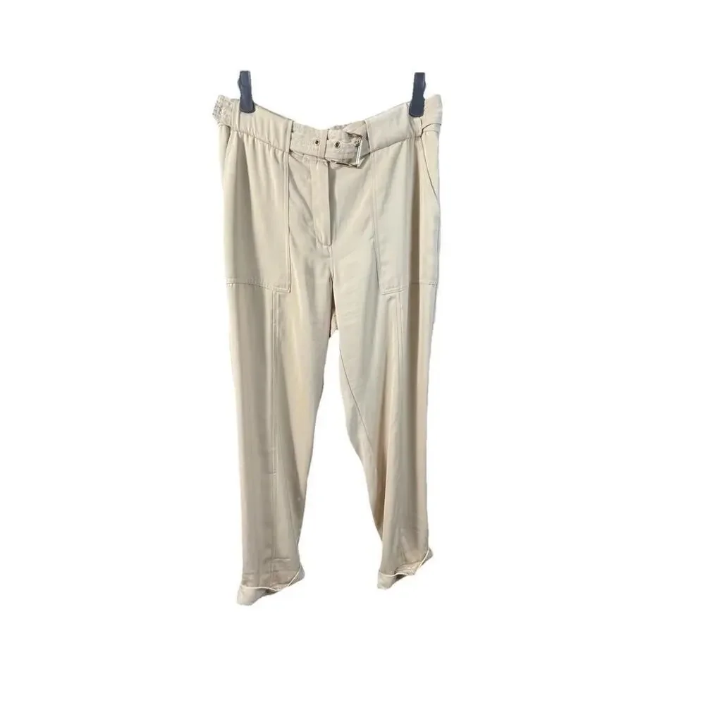 MICHAEL KORS Basics Womens Khaki Cuffed Pants W/Belt Sz S Relaxed